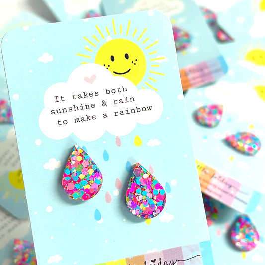 RAINBOW RAINDROPS : Handmade Resin STUD Earrings