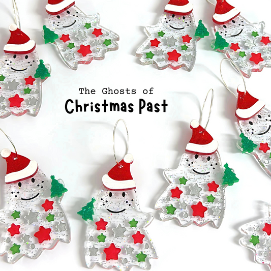 THE GHOSTS OF CHRISTMAS PAST : Handpainted Acrylic DROP Earrings