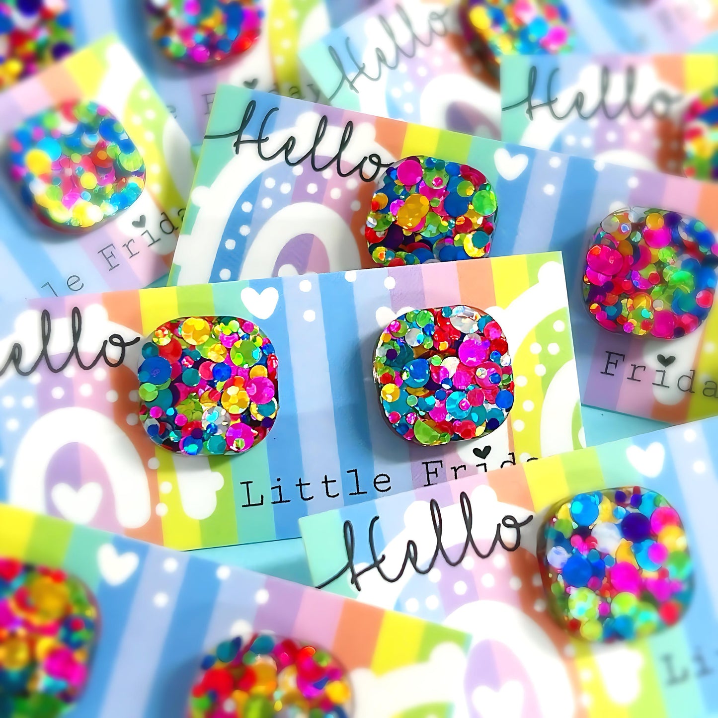 DISCO CUBES : RAINBOW : Handmade Resin STUD Earrings