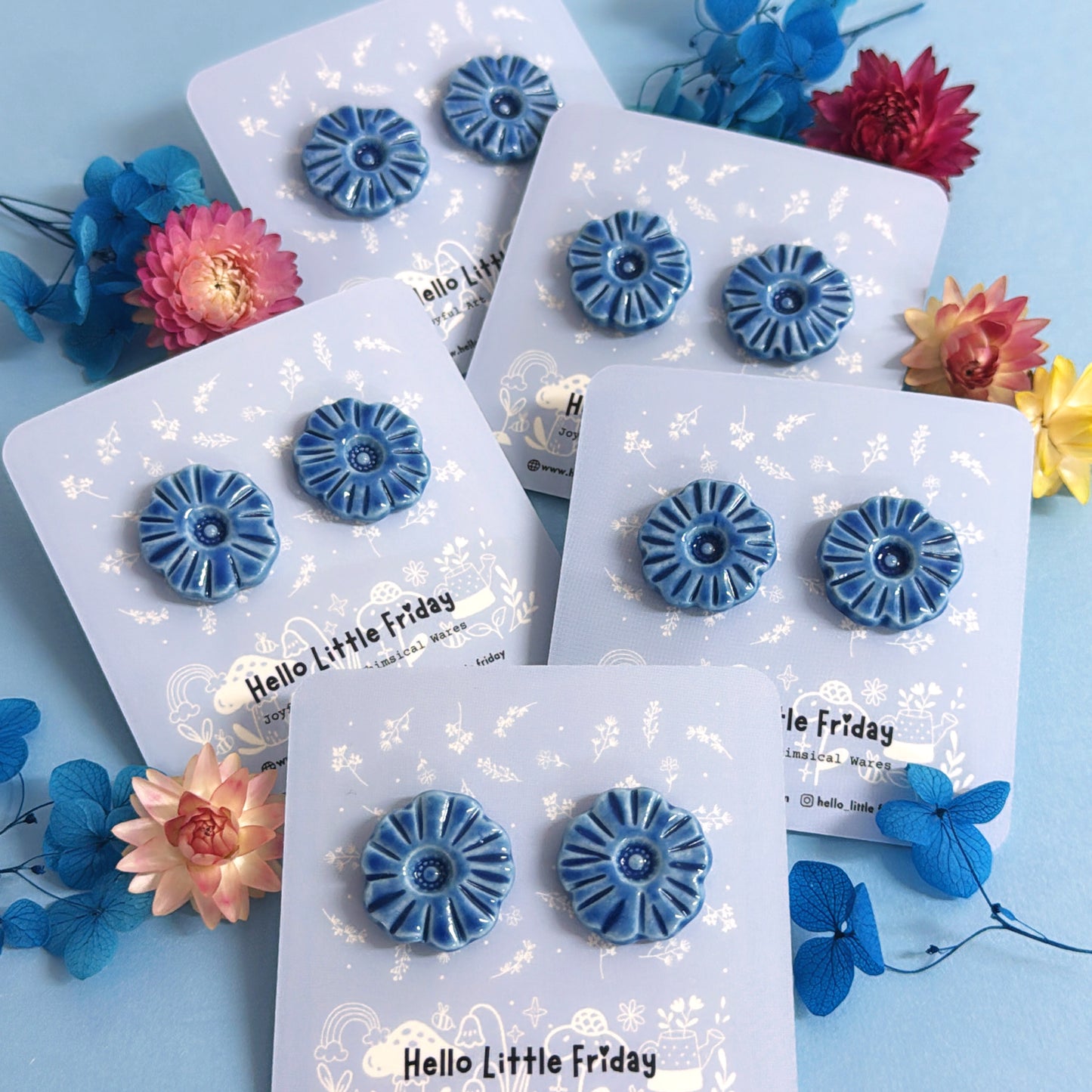 DELFT BLUE BLOOMS ~ PORCELAIN STUD Earrings by Jo Kealley