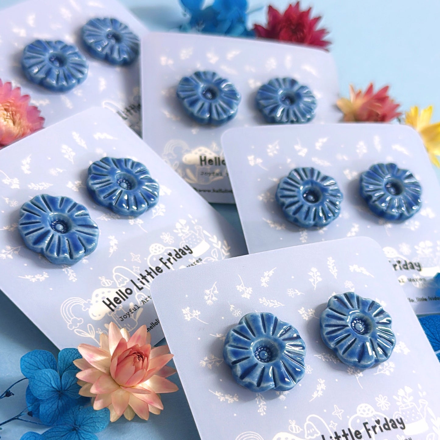 DELFT BLUE BLOOMS ~ PORCELAIN STUD Earrings by Jo Kealley