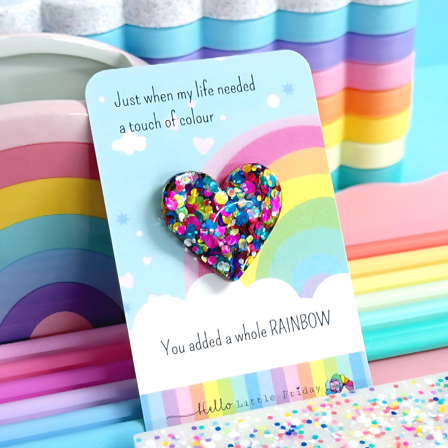 JUST WHEN MY LIFE NEEDED A TOUCH OF COLOUR : Disco Glitter Heart : Handmade Resin PIN-BROOCH