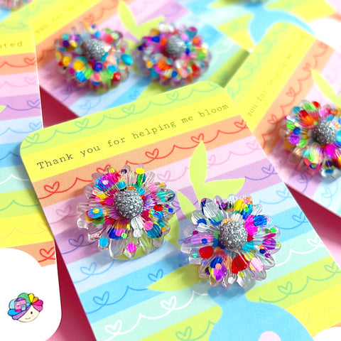 CRAZY FOR DAISY : THANK YOU FOR HELPING ME BLOOM : Handmade Resin STUD Earrings