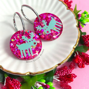 RUDOLPH THE RED NOSE REINDEER : Choose your colour : Handmade Resin DROP Earrings
