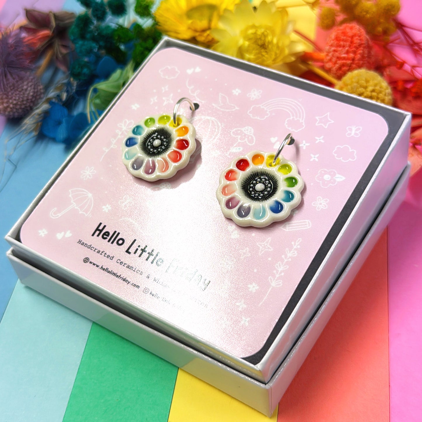 RAINBOW FIELDS : GERBERAS ~ PORCELAIN Drop Earrings Handmade by Jo Kealley