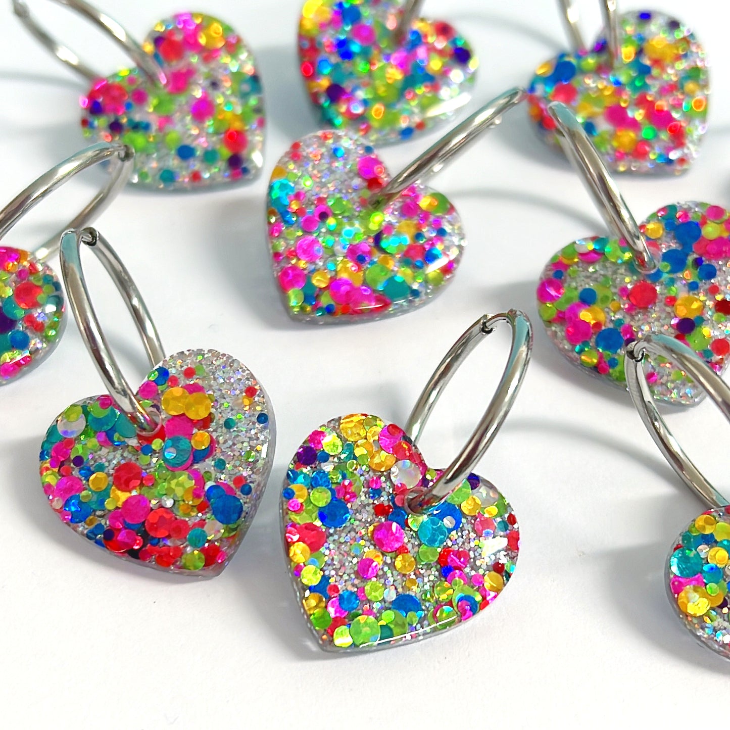 RAINBOW DISCO HEART : Handmade Resin DROP Earrings