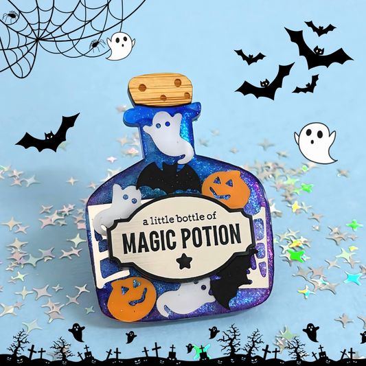 A LITTLE BOTTLE OF : SPOOKY MAGIC POTION : Handmade Resin & Acrylic BROOCH