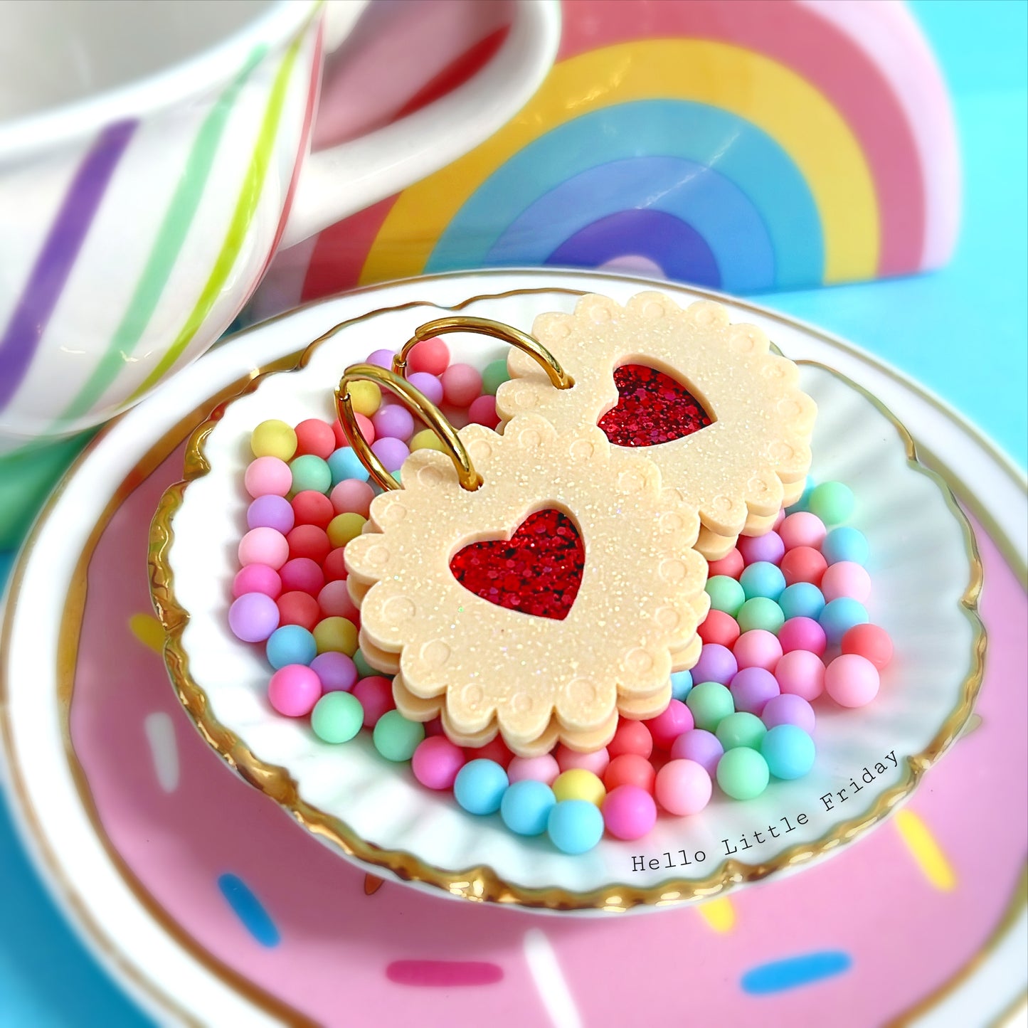HELLO LITTLE BISCUITS : Heart Cookies : Handmade Resin DROP Earrings