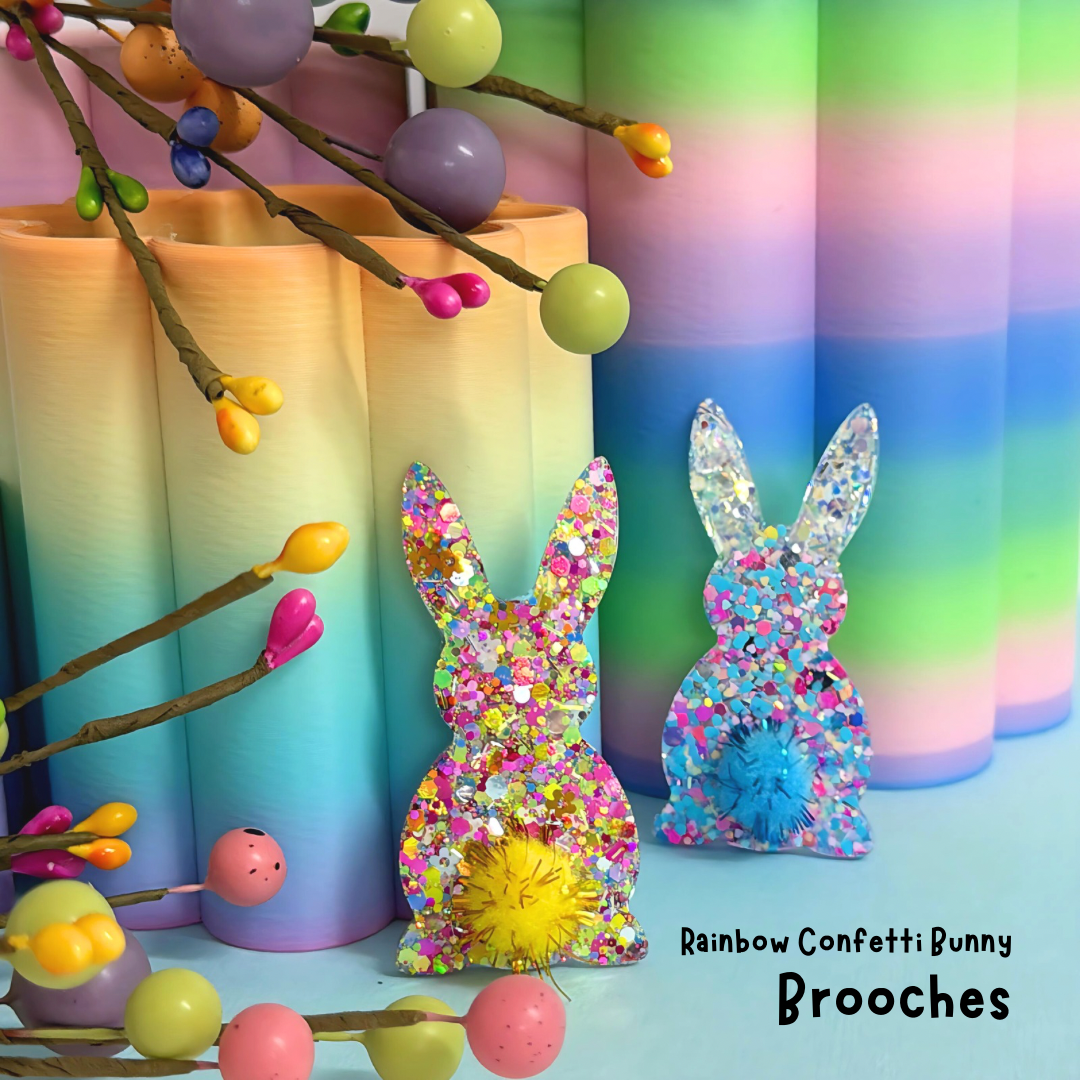 RAINBOW CONFETTI BUNNY : Choose your colour : Handmade Resin BROOCH