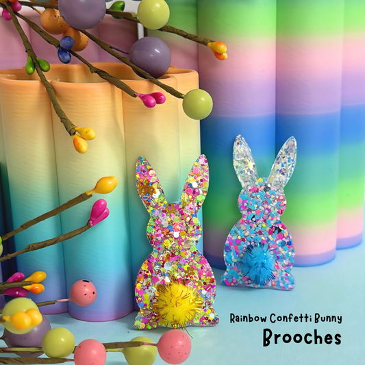 RAINBOW CONFETTI BUNNY : Choose your colour : Handmade Resin BROOCH