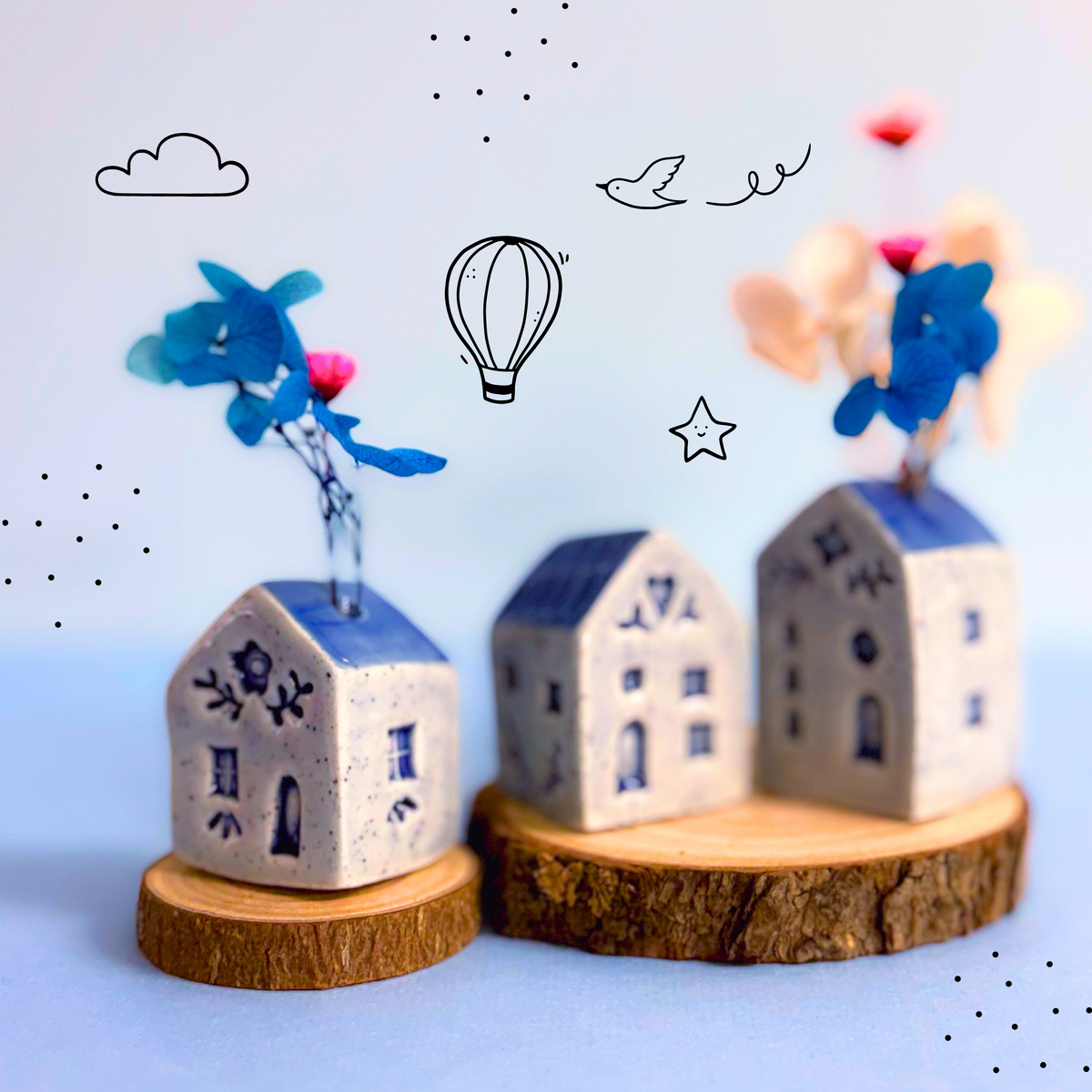 Hello Little HOMES Delft Blue 2 : Small : Choose your design : Handmade Ceramic Vases & Sculptures by Jo Kealley