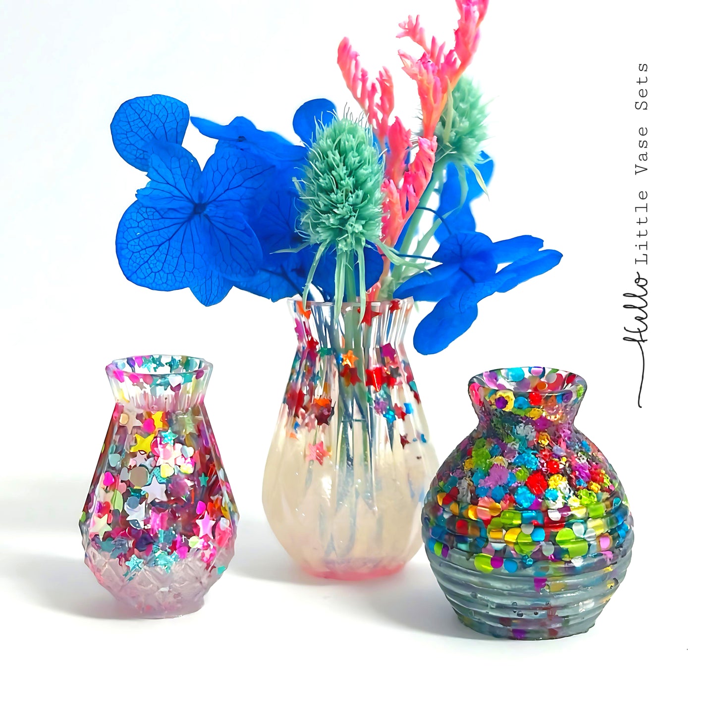 HELLO LITTLE VASE SETS : Set of 3 : Cast Resin Miniature Vases