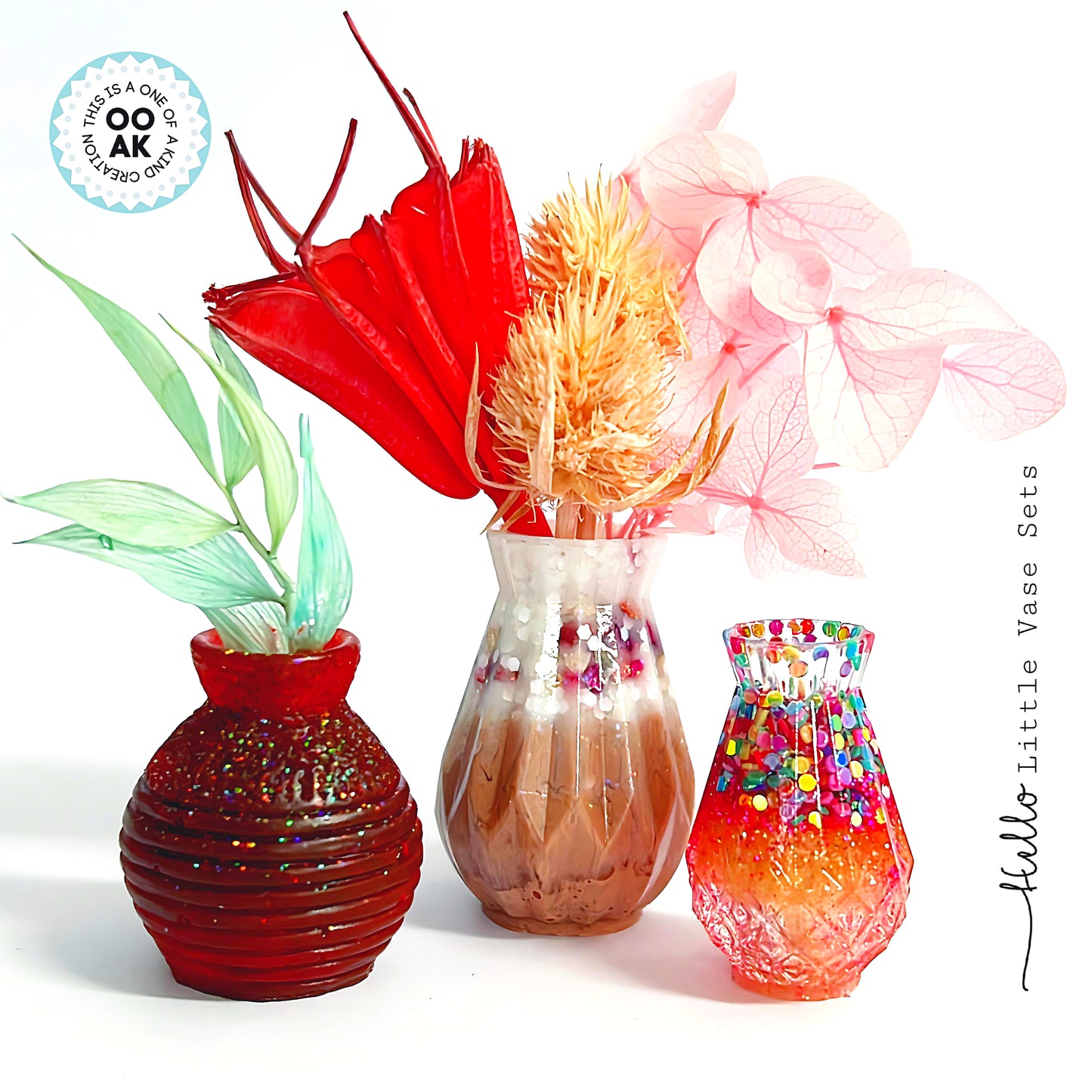 HELLO LITTLE VASE SETS : Set of 3 : Cast Resin Miniature Vases