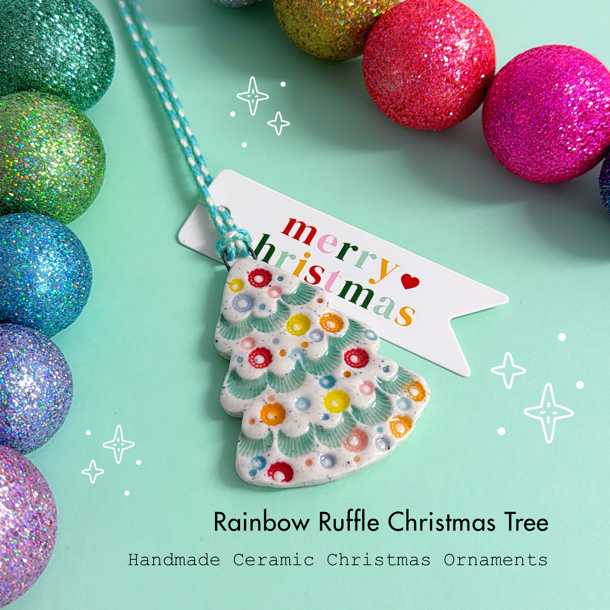 Rainbow Ruffle Tree ~ Small Handmade Ceramic Christmas Ornaments  by Jo Kealley