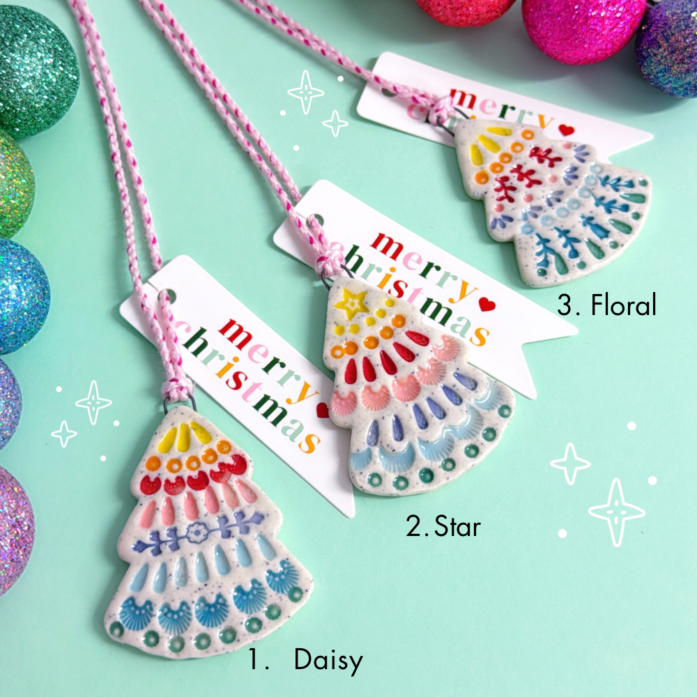 Rainbow Christmas Tree ~ Choose your design : Small Handmade Ceramic Christmas Ornaments by Jo Kealley