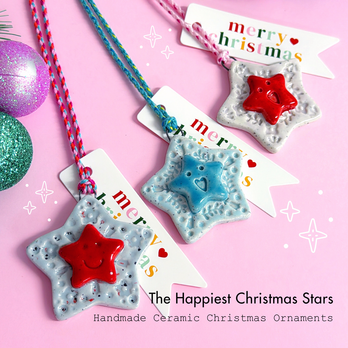 The Happiest Star ~ Choose your colour : Small ~ Handmade Ceramic Christmas Ornaments  by Jo Kealley