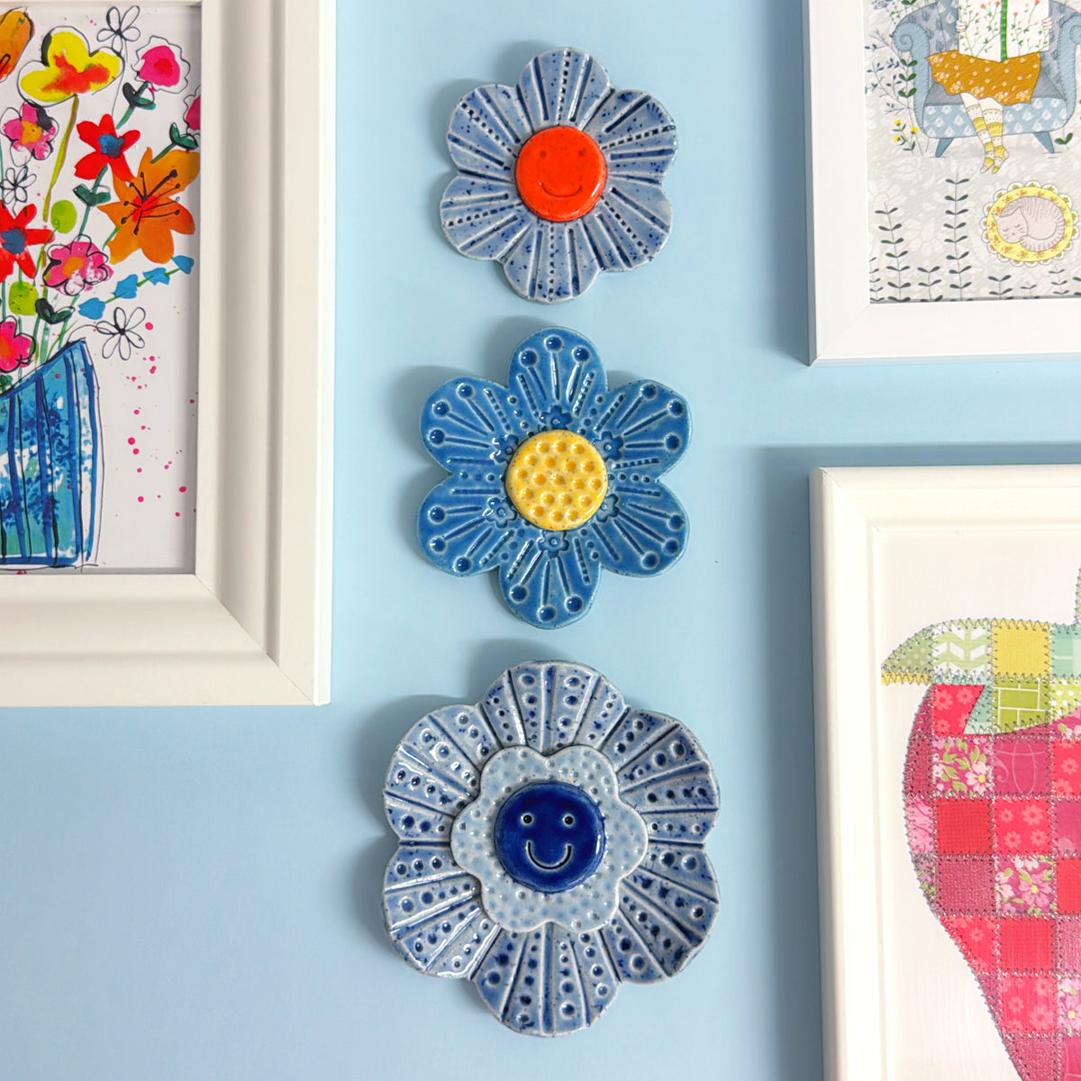 Sunshine Sunset & Blue 💙 WALLFLOWERS Wall Art : Choose your design : Handmade Ceramic Ornaments by Jo Kealley
