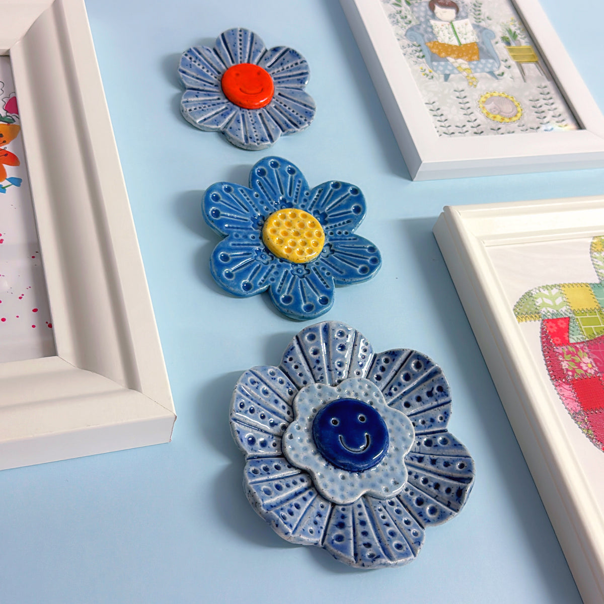Sunshine Sunset & Blue 💙 WALLFLOWERS Wall Art : Choose your design : Handmade Ceramic Ornaments by Jo Kealley