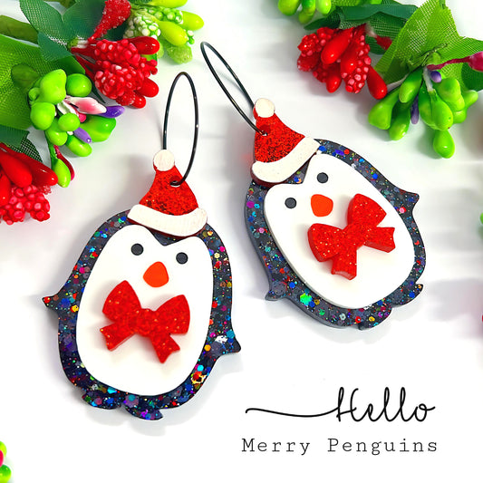 HELLO MERRY PENGUINS : Handmade Resin & Acrylic DROP Accessories