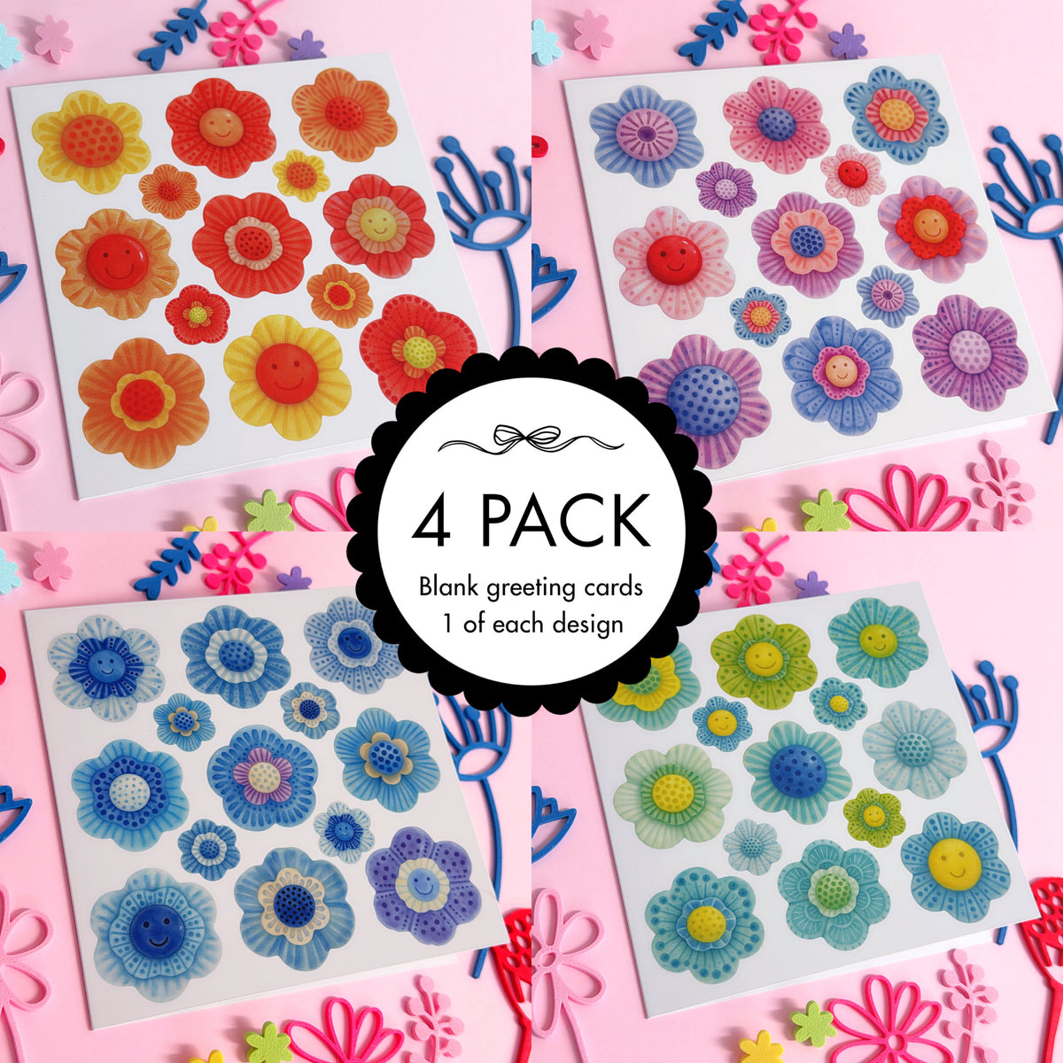 The Wallflowers GREETING CARD PACK of 4 by Jo Kealley