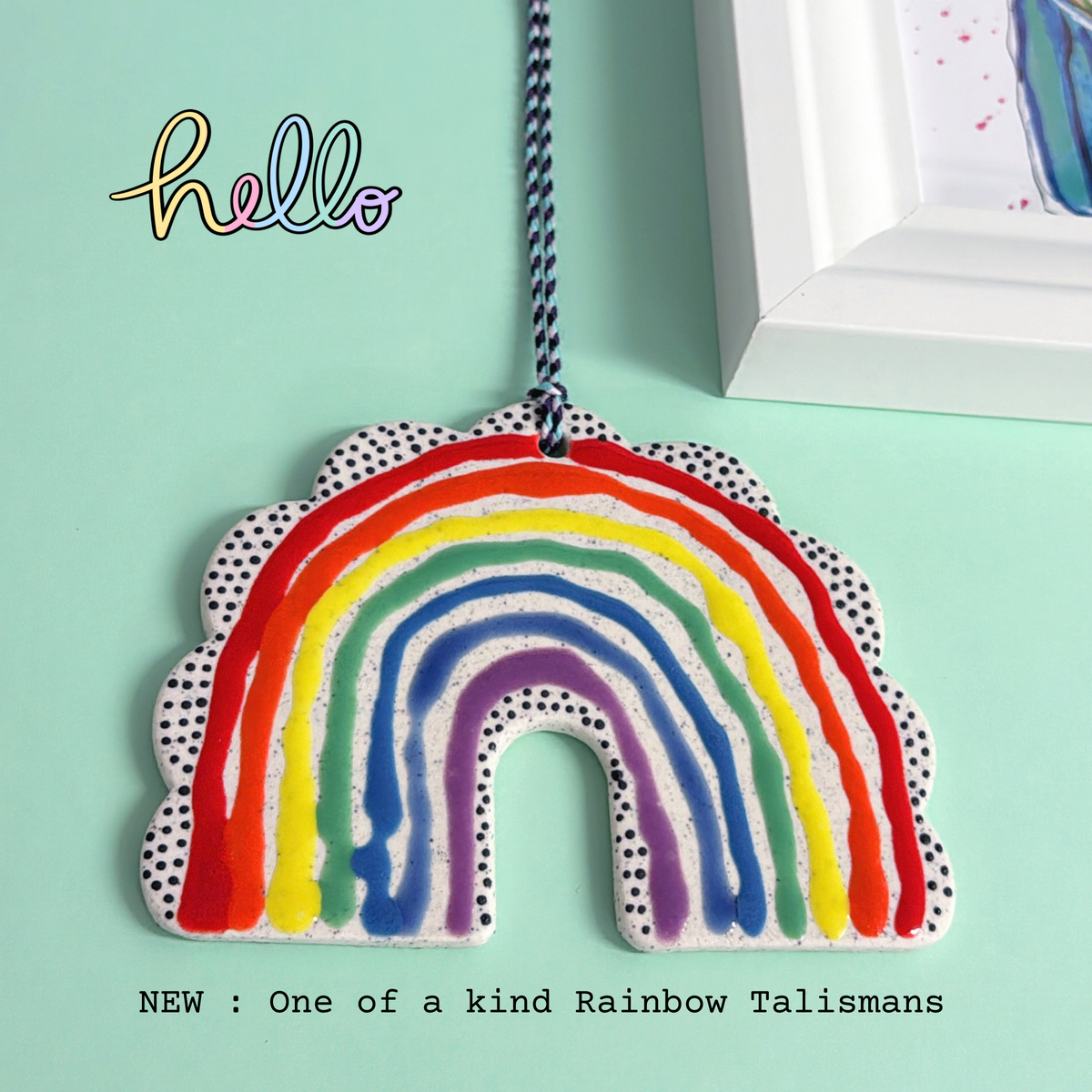 One of a kind RAINBOW TALISMAN Wall Art : Extra Large Handmade Porcelain Ornament by Jo Kealley