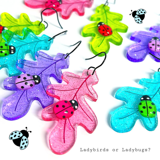 Hello LITTLE LADYBIRD : Choose your colour : Handmade Acrylic DROP Earrings