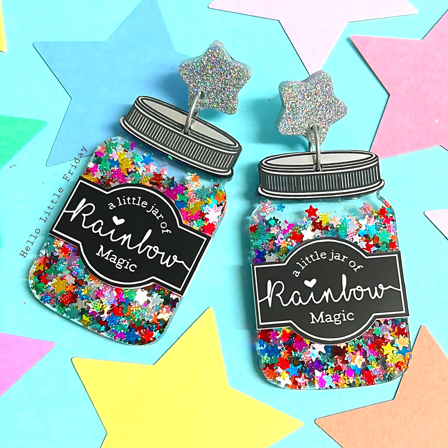 A LITTLE JAR OF : RAINBOW MAGIC : Handmade Resin & Acrylic DROP Earrings