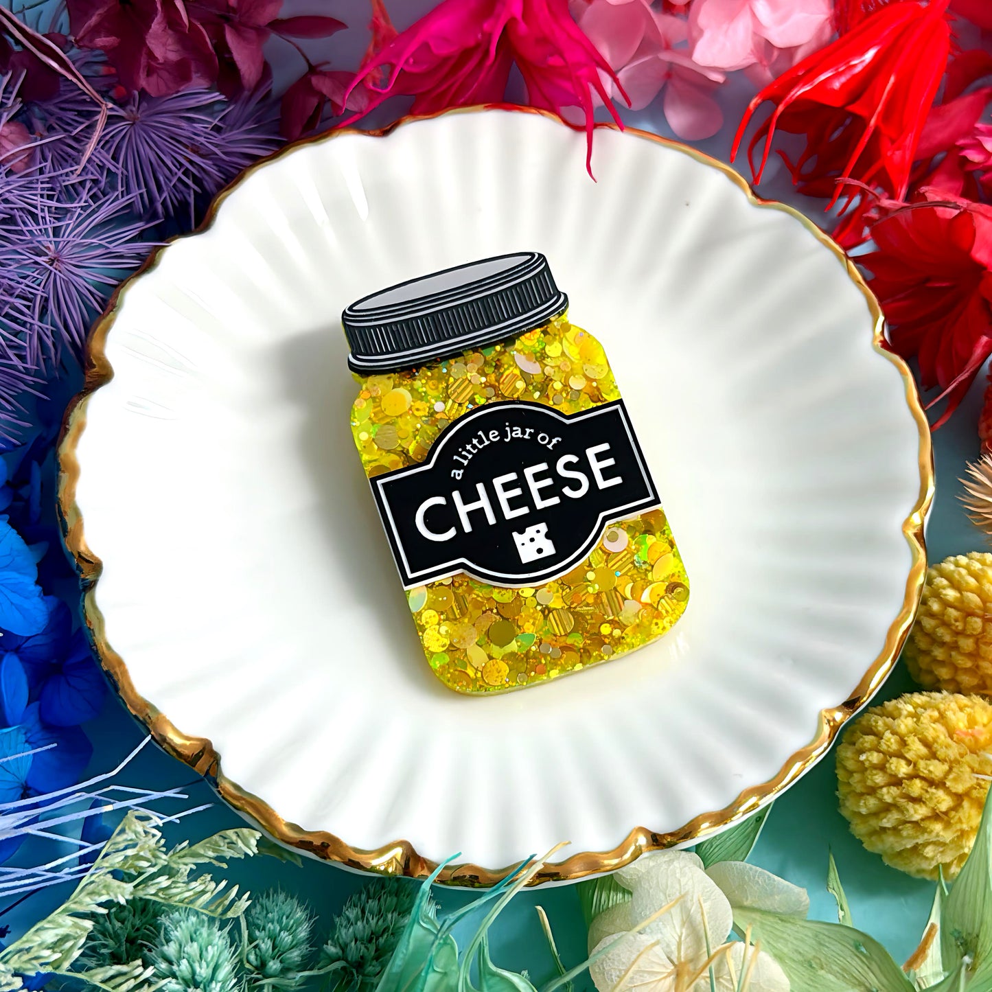 A LITTLE JAR OF : CHEESE : Handmade Resin & Acrylic BROOCH