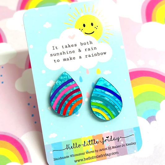 RAINBOW RAINDROPS : Handmade Acrylic STUD Earrings