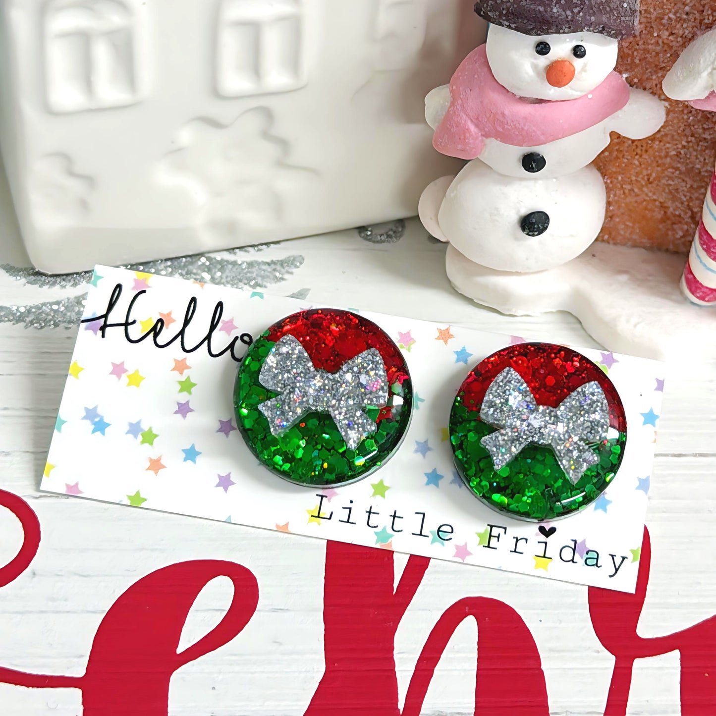 CHRISTMAS DECO POPS : MEDIUM STUD : Handmade Resin STUD Earrings