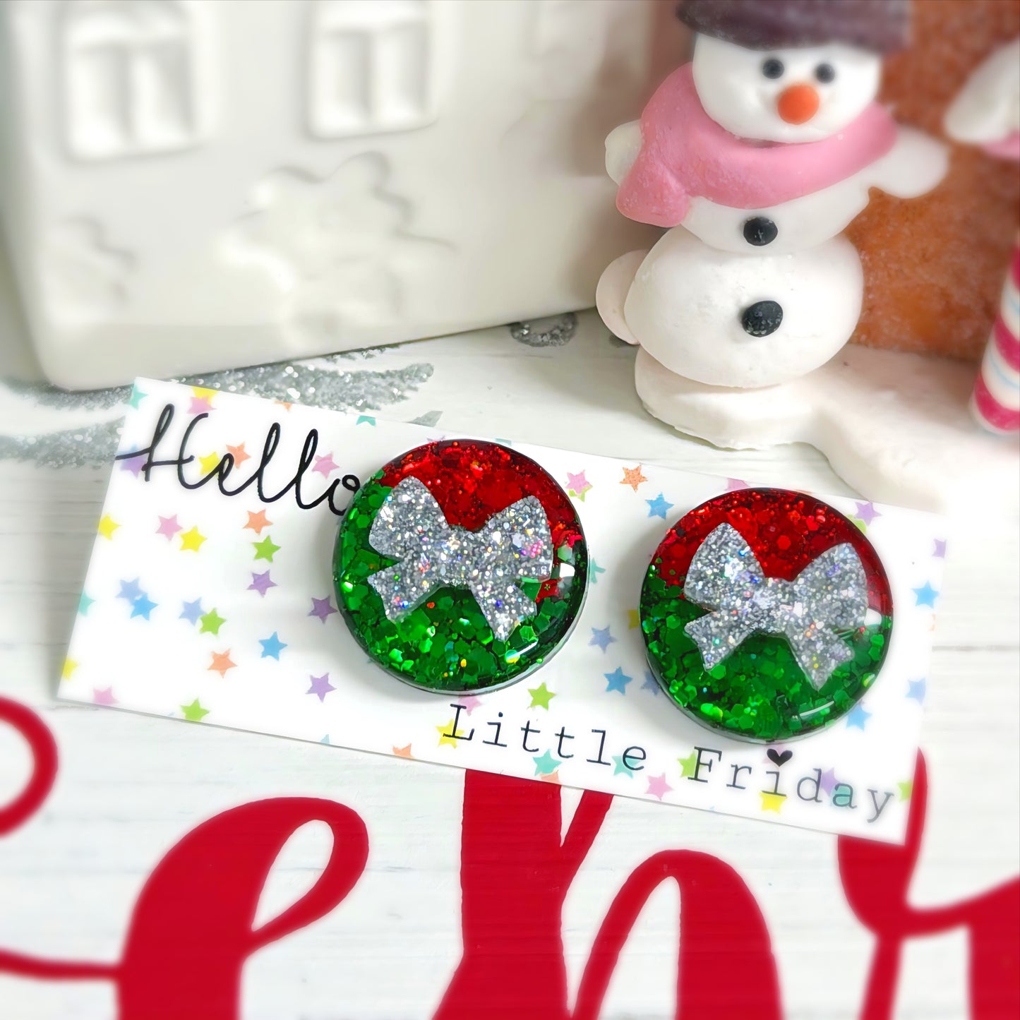 CHRISTMAS DECO POPS : MEDIUM STUD : Handmade Resin STUD Earrings