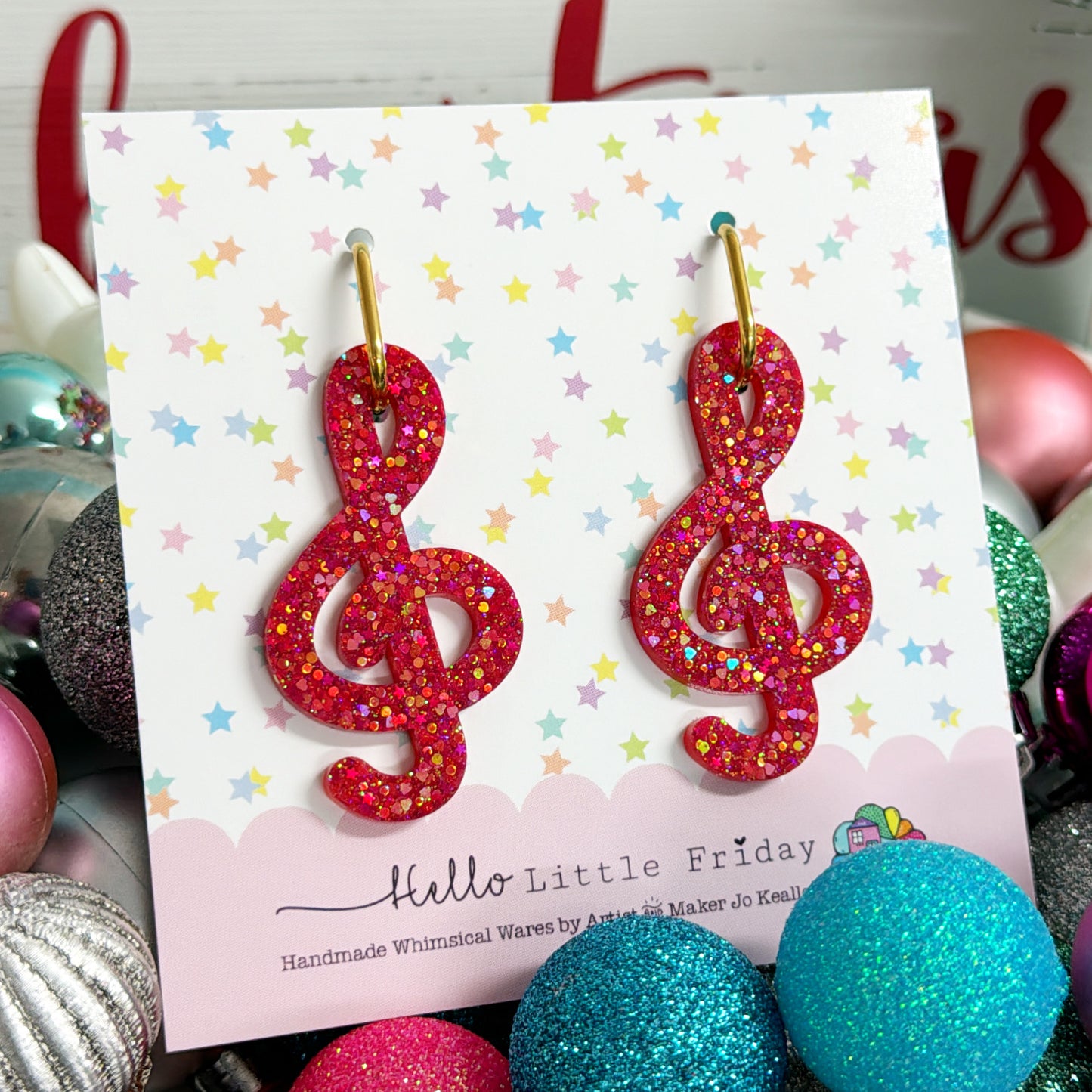 CHRISTMAS MUSIC : HOLLY : Handmade Resin DROP Earrings