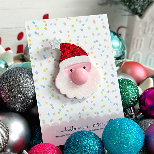 HELLO LITTLE SANTA : CHONKY NOSE CHRISTMAS SANTA : Handmade Resin BROOCH