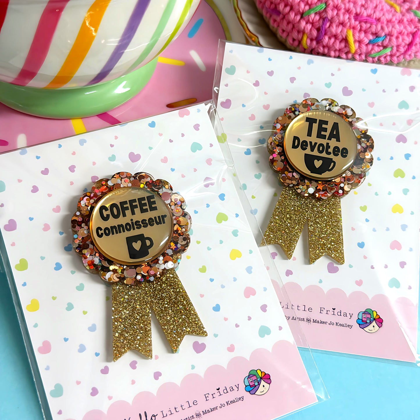 HELLO LITTLE AWARD :  Tea Devotee or Coffee Connoisseur : Handmade Resin & Acrylic BROOCH