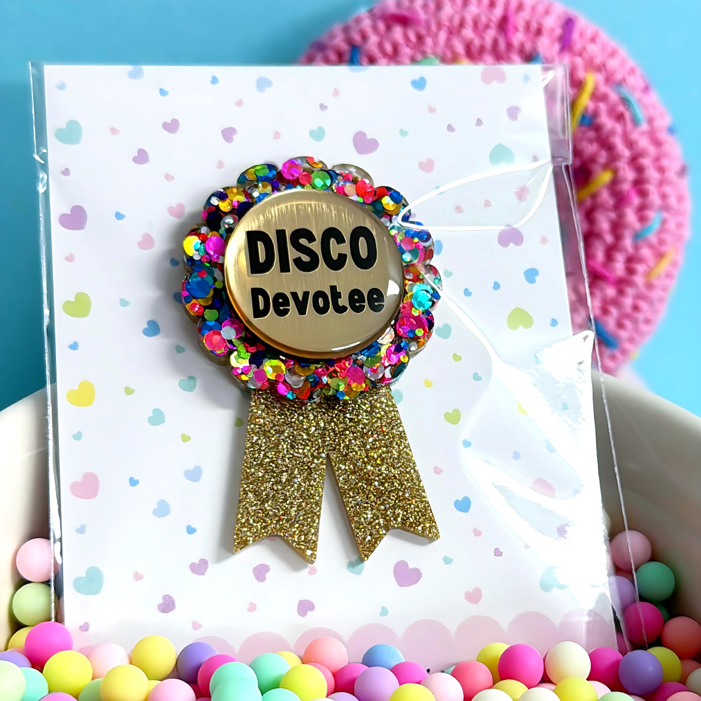 HELLO LITTLE AWARD :  DISCO DEVOTEE : Handmade Resin & Acrylic BROOCH