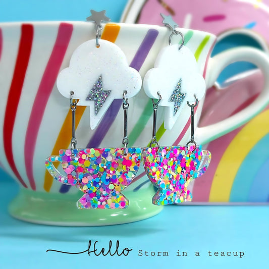 STORM IN A TEACUP : Handmade Stud-top Resin DROP Earrings
