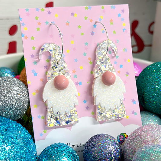 HELLO LITTLE GNOME : MR CHRISTMAS FROSTY SHIMMERS : Handmade Resin DROP Earrings