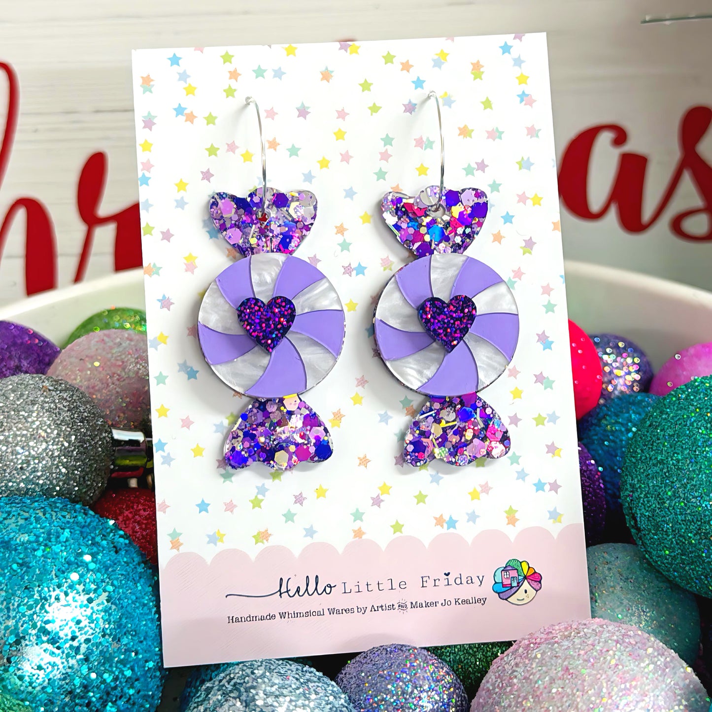 LAVENDER PURPLECANDY SWIRLY SWEETIES : Handmade Resin & Acrylic DROP Earrings