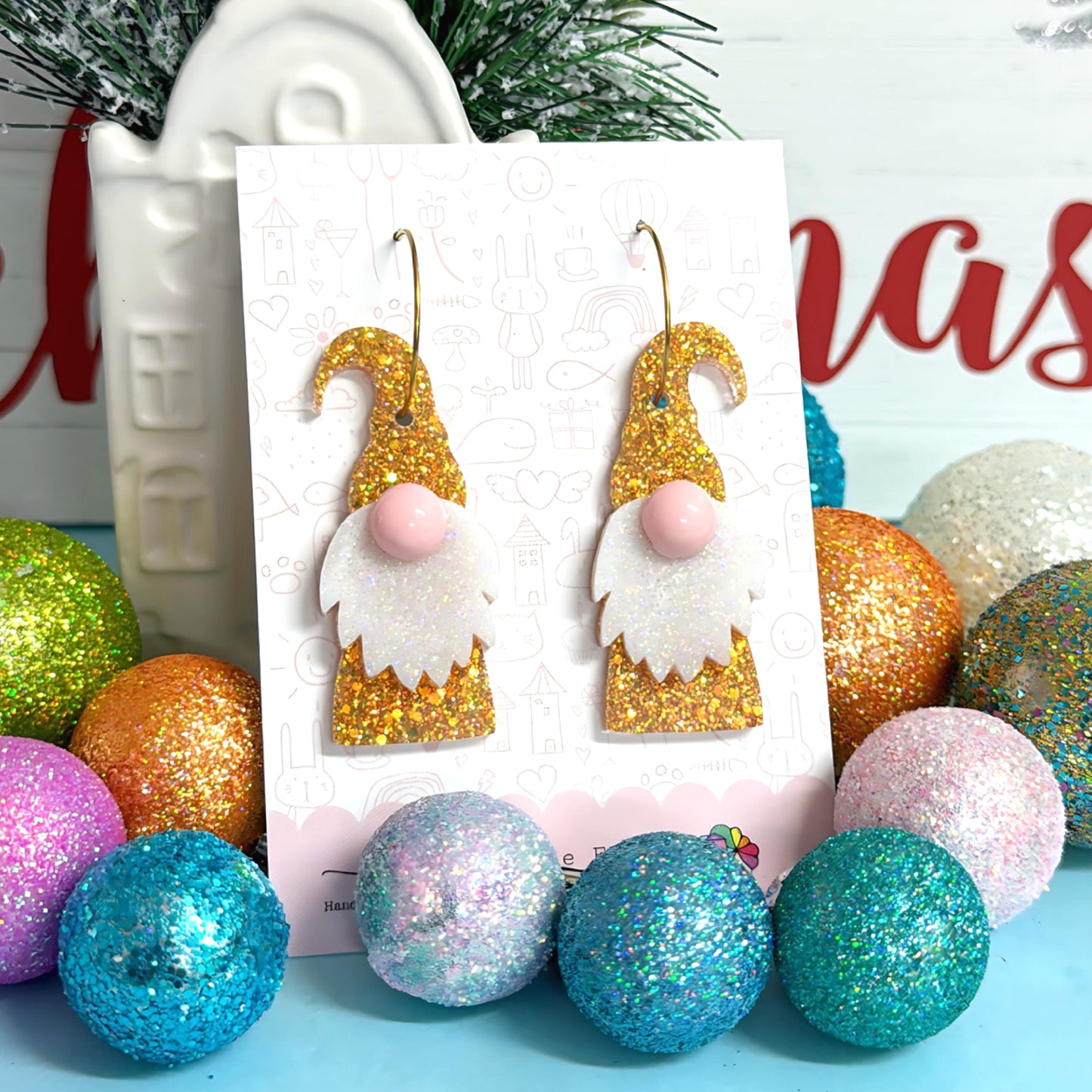 HELLO LITTLE GNOME : MR CHRISTMAS GOLDEN  SHIMMERS : Handmade Resin DROP Earrings