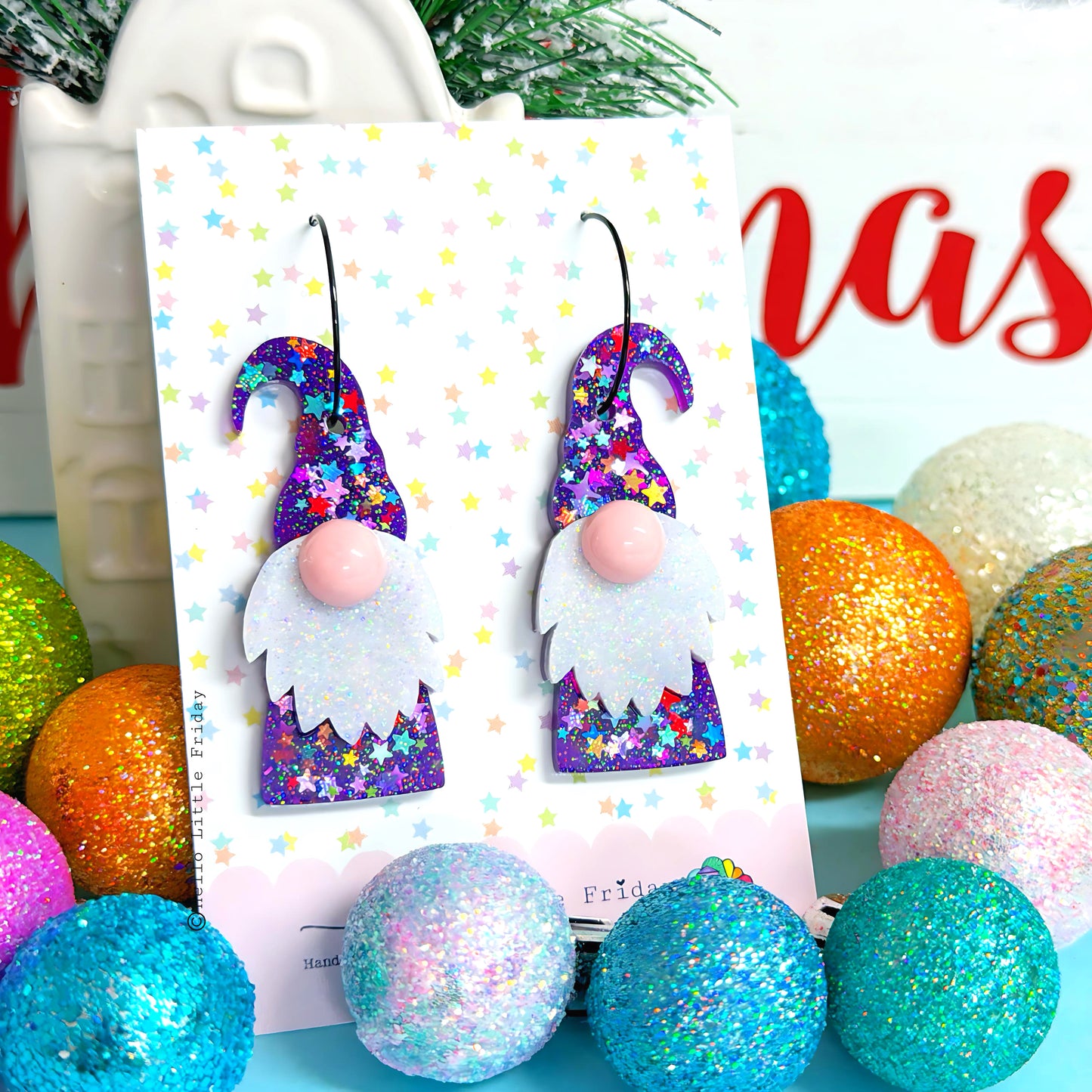 HELLO LITTLE GNOME : RAINBOW STARDUST : Handmade Resin DROP Earrings