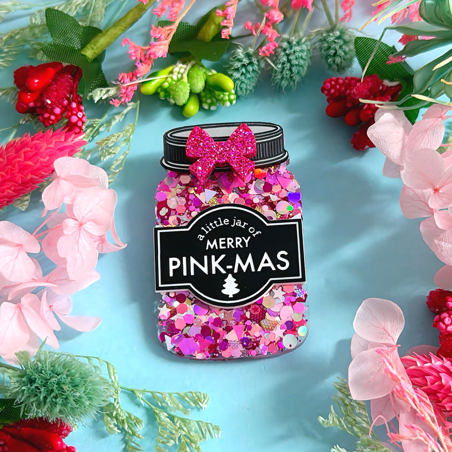 A LITTLE JAR OF MERRY PINK-MAS : Handmade Resin & Acrylic BROOCH