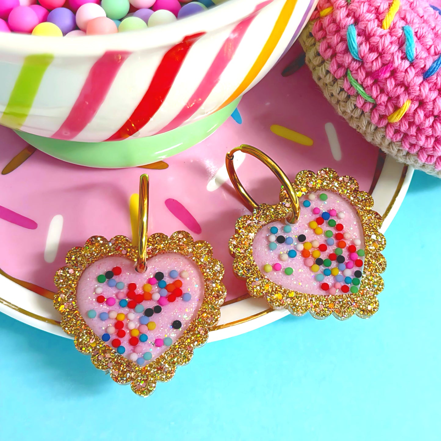 I LOVE FAIRYBREAD : HEARTS : Handmade Resin Earrings