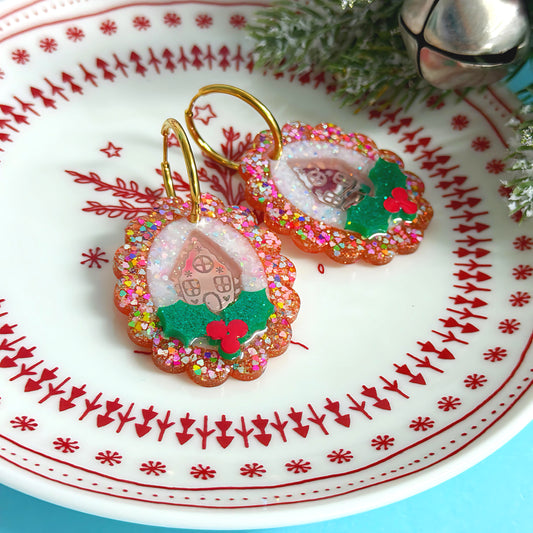 THE GINGERBREAD COTTAGE : SHIMMERING FROSTED SNOW : Handmade Resin Drop Earrings