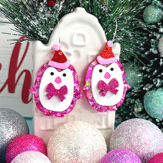 LIMITED EDITION 💝 HELLO MERRY PINKMAS PENGUINS : Handmade Resin & Acrylic DROP Accessories