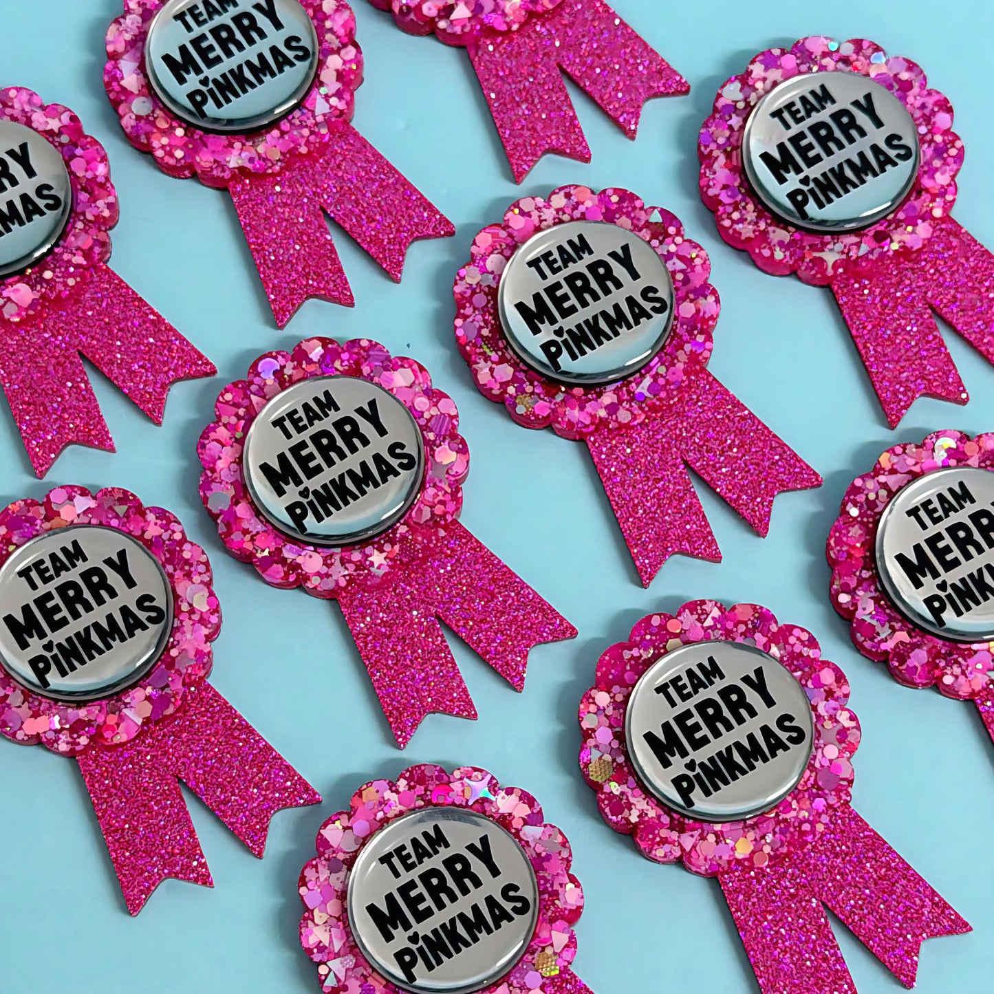 TEAM MERRY PINKMAS : Shimmering Pinks Ribbon Award : Handmade Resin & Acrylic BROOCH