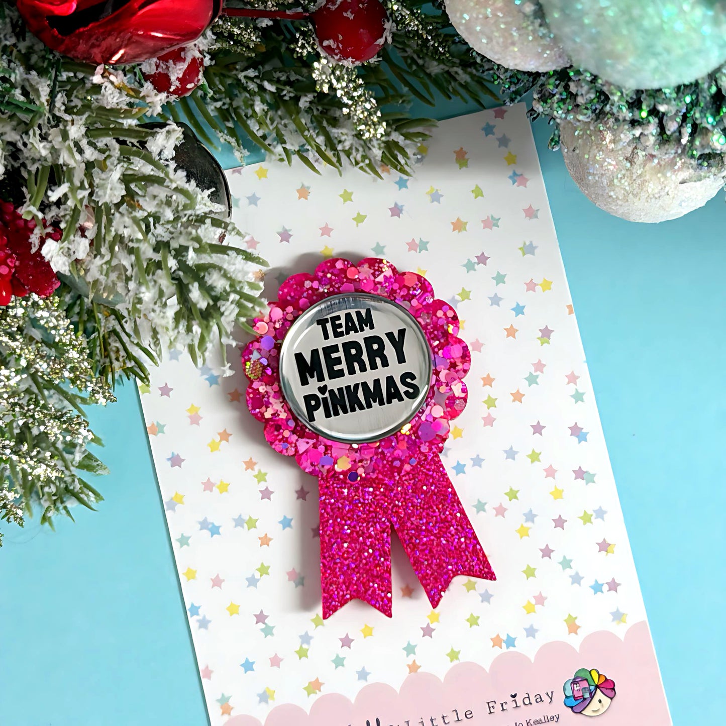 TEAM MERRY PINKMAS : Shimmering Pinks Ribbon Award : Handmade Resin & Acrylic BROOCH