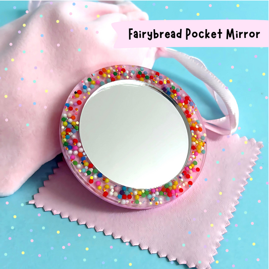 FAIRYBREAD Pocket Mirror with microfibre cleaning cloth & velveteen bag : Handmade Resin