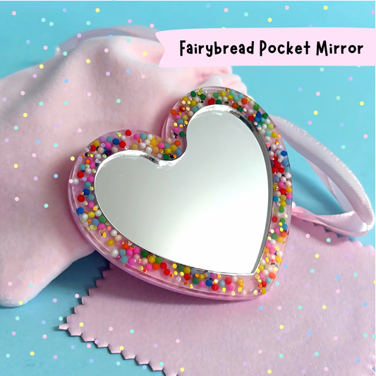 FAIRYBREAD Pocket Mirror with microfibre cleaning cloth & velveteen bag : Handmade Resin