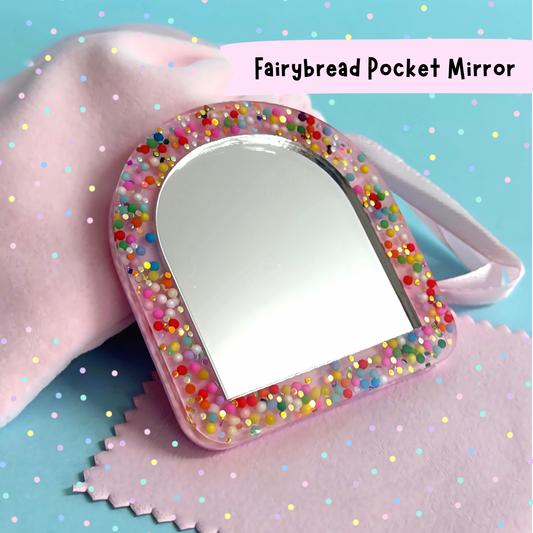 FAIRYBREAD Pocket Mirror with microfibre cleaning cloth & velveteen bag : Handmade Resin
