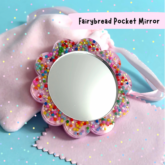 FAIRYBREAD Pocket Mirror with microfibre cleaning cloth & velveteen bag : Handmade Resin